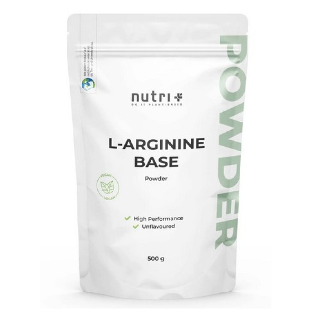 L‑Arginin Base Pulver — чистый L‑аргинин (99–100 %) с высокой биодоступностью. Улучшает кровообращение, поддерживает мышцы и синтез коллагена. Без глютена, сахара, жиров и добавок.