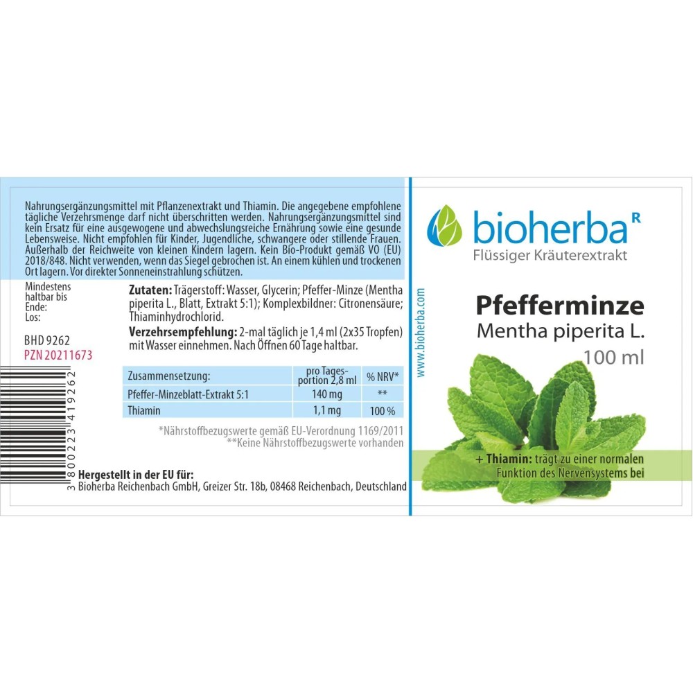 Натуральная настойка мяты перечной с экстрактом листьев Mentha piperita и витамином B1. Удобная жидкая форма для ежедневного приема, поддерживающая нормальную работу нервной системы.