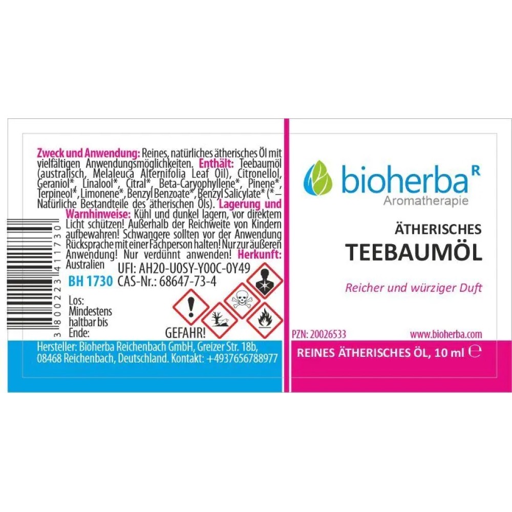 Teebaumöl 10 мл — 100% чистое эфирное масло чайного дерева для ароматерапии, косметики и домашнего ухода, с травяным камфорным ароматом и многогранными свойствами.