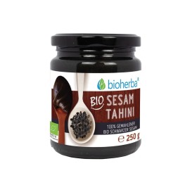 Био тахини из 100% молотого черного кунжута с насыщенным ореховым вкусом для приготовления соусов, намазок, десертов и различных блюд.