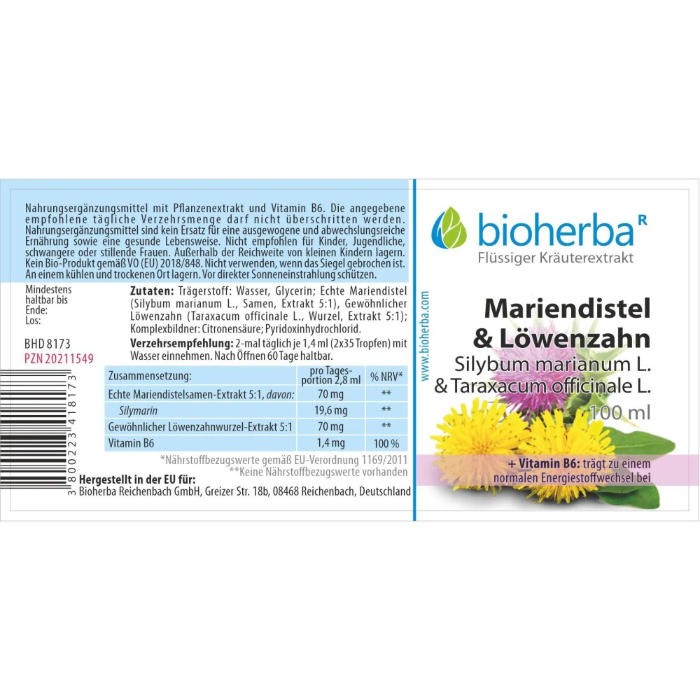 Капли расторопши и одуванчика с экстрактами Silybum marianum и Taraxacum officinale, дополненные витамином B6 для удобного ежедневного применения.