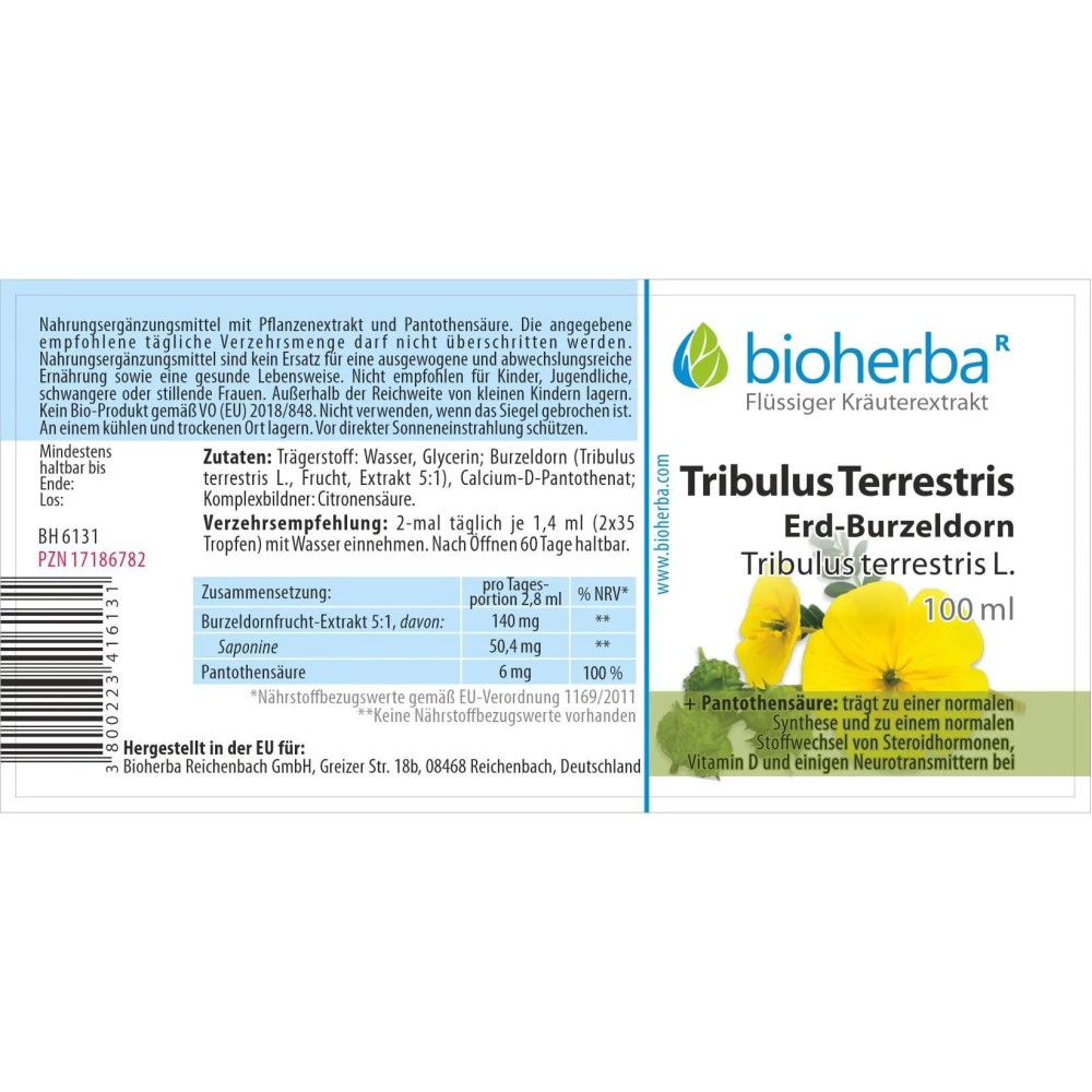 Краткое описание: Настойка Tribulus terrestris с экстрактом якорцев стелющихся и витамином B5 для удобного ежедневного применения. Жидкая форма, простая дозировка и контроль качества производства в ЕС.
