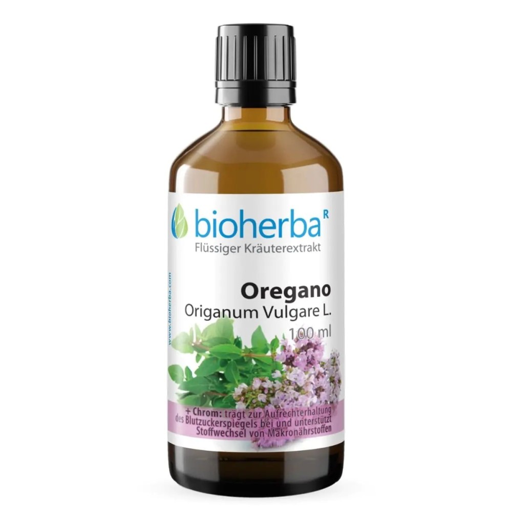 Безалкогольная настойка орегано с экстрактом Origanum vulgare и хромом в форме капель. Удобна для ежедневного приема, легко дозируется и подходит для регулярного использования.