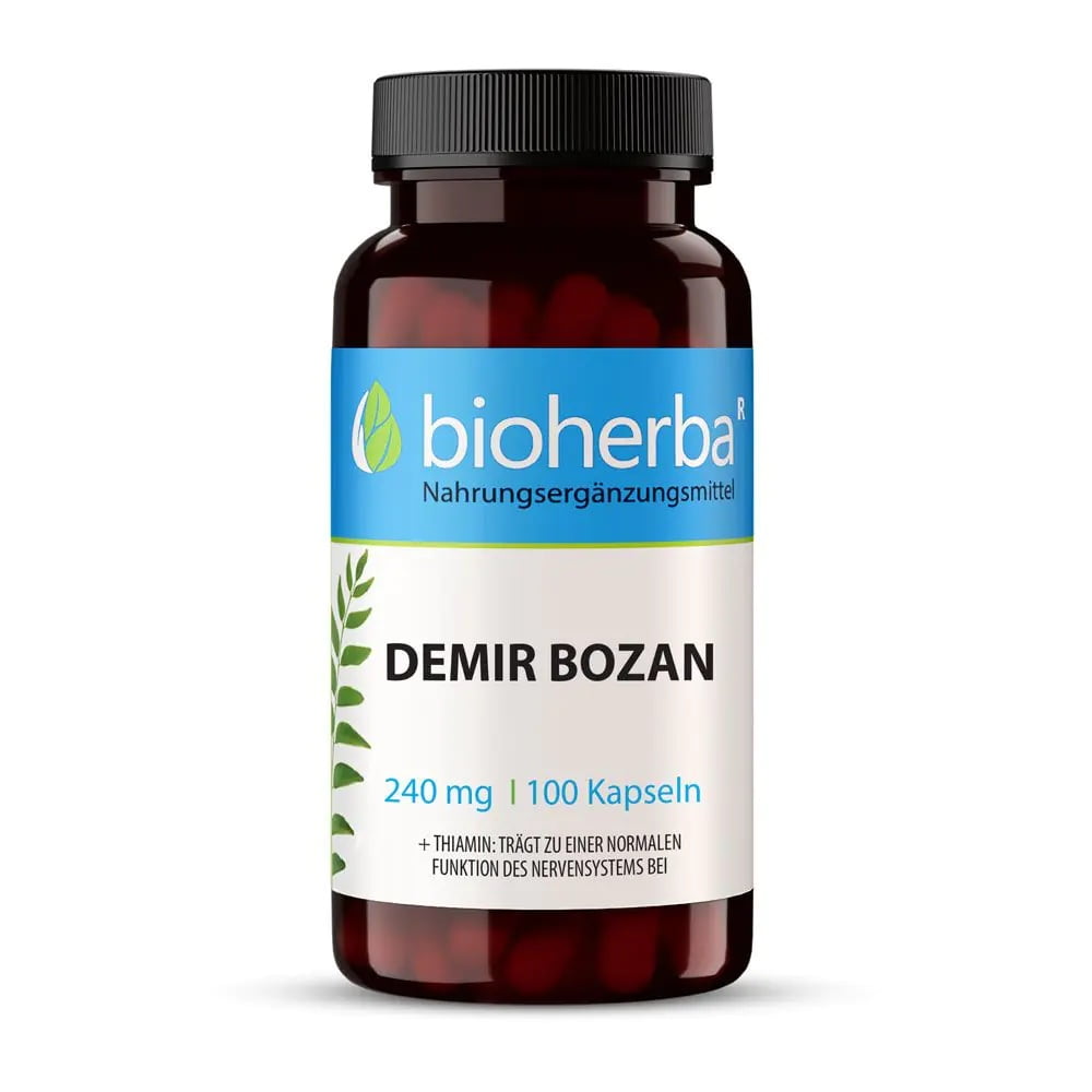 Demir Bozan 240 mg с растительными порошками и витамином B1 сочетает боярышник, таволгу, хвощ и другие компоненты. Капсулы подходят для ежедневного удобного применения.