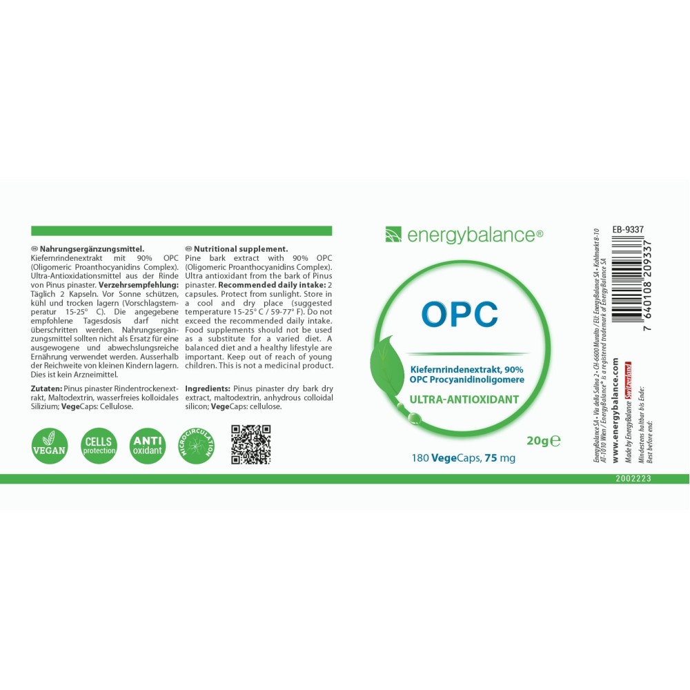 Натуральный комплекс OPC из коры морской сосны с высоким содержанием проантоцианидинов, антиоксидантной поддержкой и веганской формулой без глютена для ежедневного применения.
