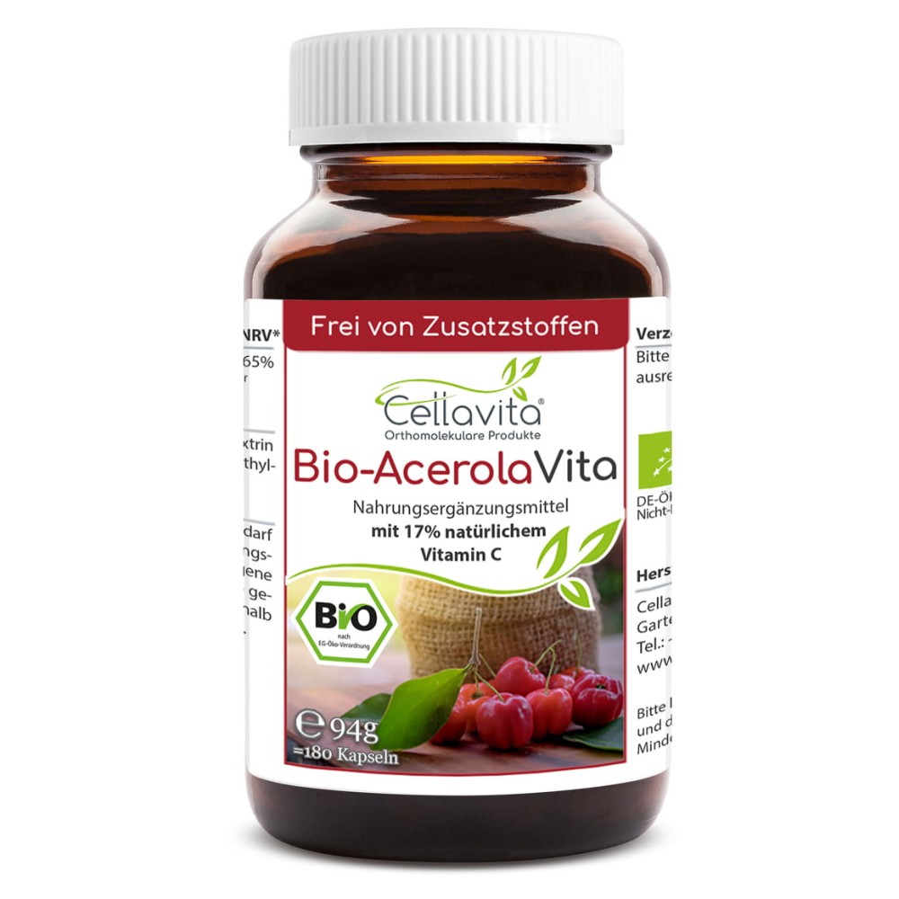 Био-капсулы Acerola Vita с натуральным витамином C из ацеролы поддерживают иммунитет, помогают снизить усталость и подходят для ежедневного приема благодаря натуральному составу.