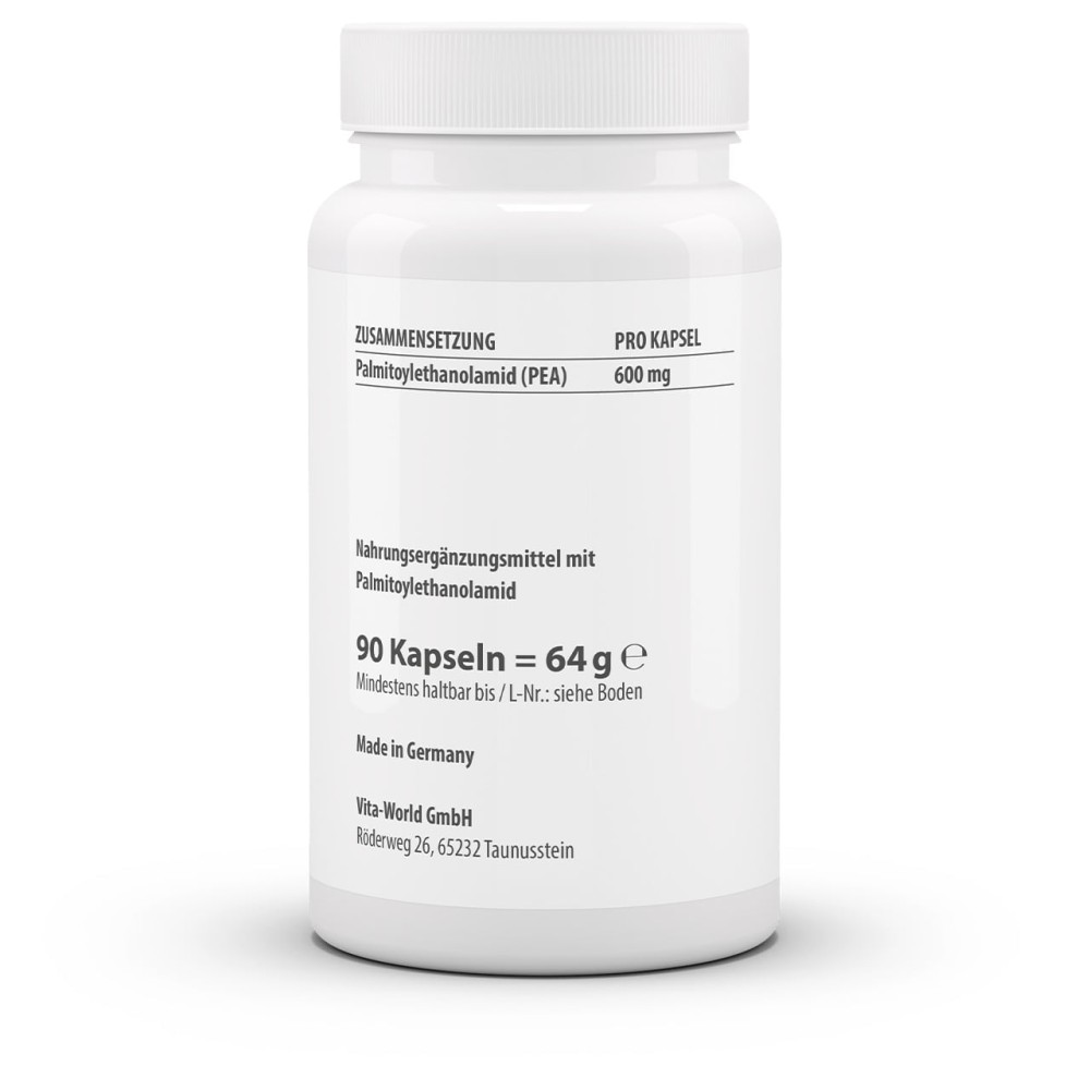 Пальмитоилэтаноламид PEA 600 мг в ультрамикронизированной форме. Каждая капсула содержит высокую дозировку вещества для удобного ежедневного приема и дополнения рациона.